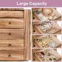 Meangood Jewelry Box Wood for Women, 5-Layer Large Organizer Box with Mirror & 4 Drawers for Rings, Earrings, Necklaces, Vintage Style, Torched Wood