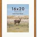 FLYJOE 16 x 20 Picture Frame - Solid Teak Wood 16x20 Poster Frame, 16''x20'' Picture Frame With Mat For 11x14, Tempered Glass and Hanging Hardware Included, 20 x 16 Wall Art Wood, Natural Teak