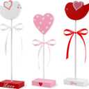 3 Pcs Valentine's Day Decoration Heart Wooden Sign Set Pink and Red Wooden Bird Tiered Tray Decor Valentines Standing Block Love Tables Centerpieces for Wedding Home Party Favor Supplies