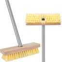 Floor Scrubber Brush with Long Handle for Deck Cleaning, 52'' Stiff Bristle Scrub Broom for Shower, Bathroom, Boat, Concrete, Carpet, Garage (Yellow)