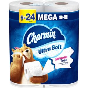 Charmin Ultra Soft Toilet Paper 6 Mega Rolls = 24 Regular Rolls