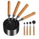GuDoQi 8pcs Measuring Cups and Spoons Set Wood Handle Golden Stainless Steel Measuring Cups and Spoons，Measurements, US Measurements Dry & Liquid Kitchen Measure Set for Cooking and Baking, Black