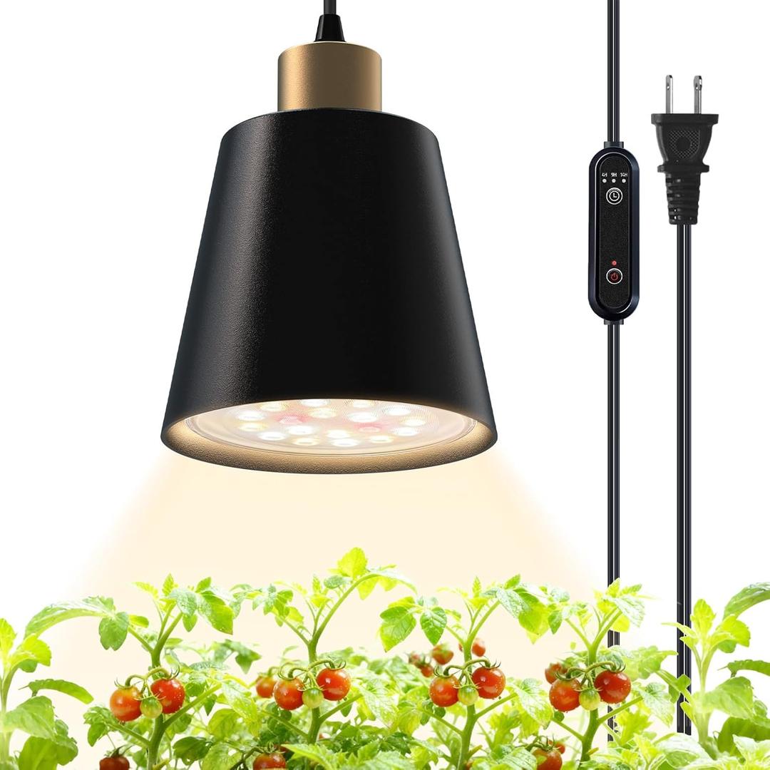 Hanging Grow Lights for Indoor Plants, 18W Full Spectrum Pendant Grow Light with 660nm Red Light, Hanging Plant Lights with Timer, 16.4FT Long Power Cord for Tall Plants, Flowers