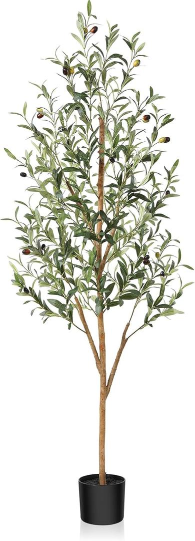 5FT Olive Trees Artificial Indoor, Lush Silk Faux Olive Tree with Natural Wood Trunk & Lifelike Fruits, Fake Olive Tree for Home Decor Office Living Room, 1Pcs