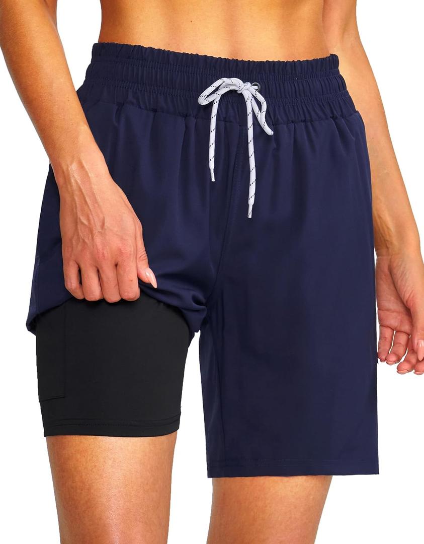 Women's 3''/5''/7'' Swim Board Shorts Quick Dry Beach Shorts with Liner Pockets Swimsuits Bottoms Trunks for Women (XX-Large, Navy Blue)