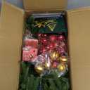 MARTINE MALL 3FT Realistic Norfolk Pine Tree Small Christmas Tree with 50 LED String Light, Full Mini Christmas Tree Artificial Tabletop Xmas Trees with Red Hanging Ball Ornaments for Table Holiday