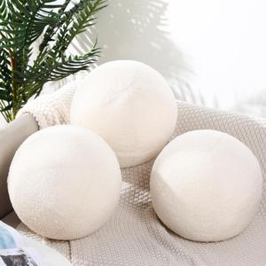 Suzile 3 Pcs Round Ball Pillows Decorative 13.8 Inch Circle Plush Throw Pillow Inserts for Bedroom Living Room Couch Bed Home Decoration(White)