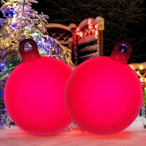 Jetec 2 Pcs 32 Inch Giant Light up Inflatable Christmas Ball PVC Inflatable Christmas Decorated Balls Ornaments Large Xmas Blow up Decorations for Yard(No Remote Control)(Red,Solid)