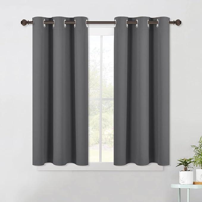 Grey Kitchen Blackout Short Curtain Panels for Bedroom, Thermal Insulated Grommet Top Blackout Draperies and Drapes (2 Panels, 41 x 98 -Inch, Grey) 2 Pack