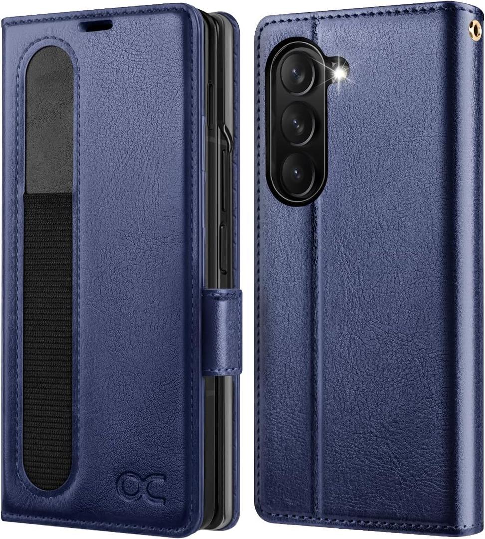 OCASE Compatible with Samsung Galaxy Z Fold7 Wallet Case, PU Leather Flip Folio Phone Cover with Card Slots, RFID Blocking, Kickstand & Wrist Strap for Z Fold 7 2025, Blue