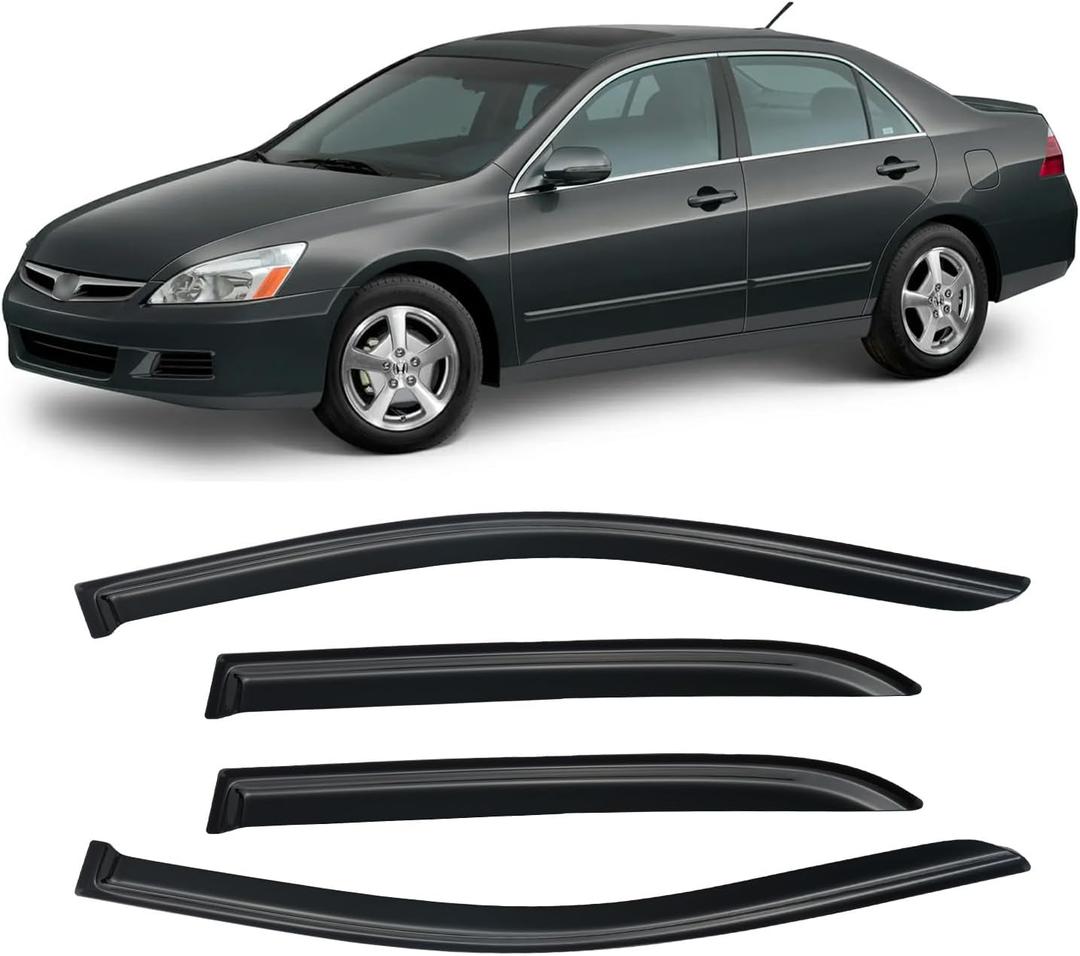 Window Visors for Honda Accord 2003-2007, Rain Guards Shields Vent Deflector Shade Dark Smoke 2004 2005 2006 03 04 05 06 07, Tape-On, 4PCS (For Honda Accord 2003-2007)