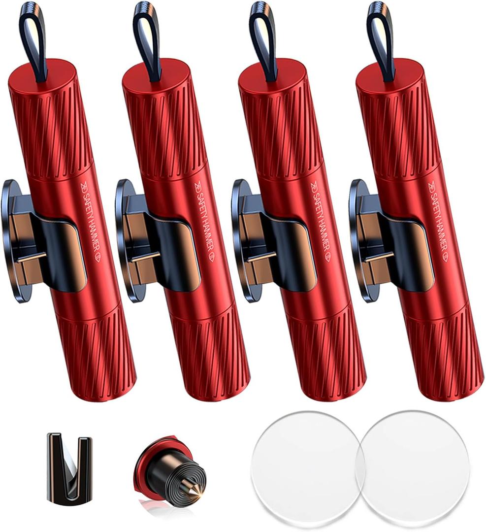 4 Pack Car Window Breaker and Seatbelt Cutter,Auto Rescue Tool,Safe Hammer Car Window Breaker for Land and Underwater,Window Breaker Tool for New Cars,Emergency Car Kit(Red)