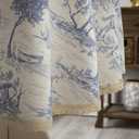 GLORY SEASON Rustic Tablecloth Classic French Village Printed Linen Fabric Table Cover Farmhouse Decoration 60 Inches Round Blue for Kitchen Dining