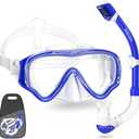 WACOOL Snorkeling Snorkel Diving Scuba Package Set Gear for Kids Youth Junior Anti-Fog Coated Glass with Silicon Mouth Piece Purge Valve and Anti-Splash (DarkBlue)