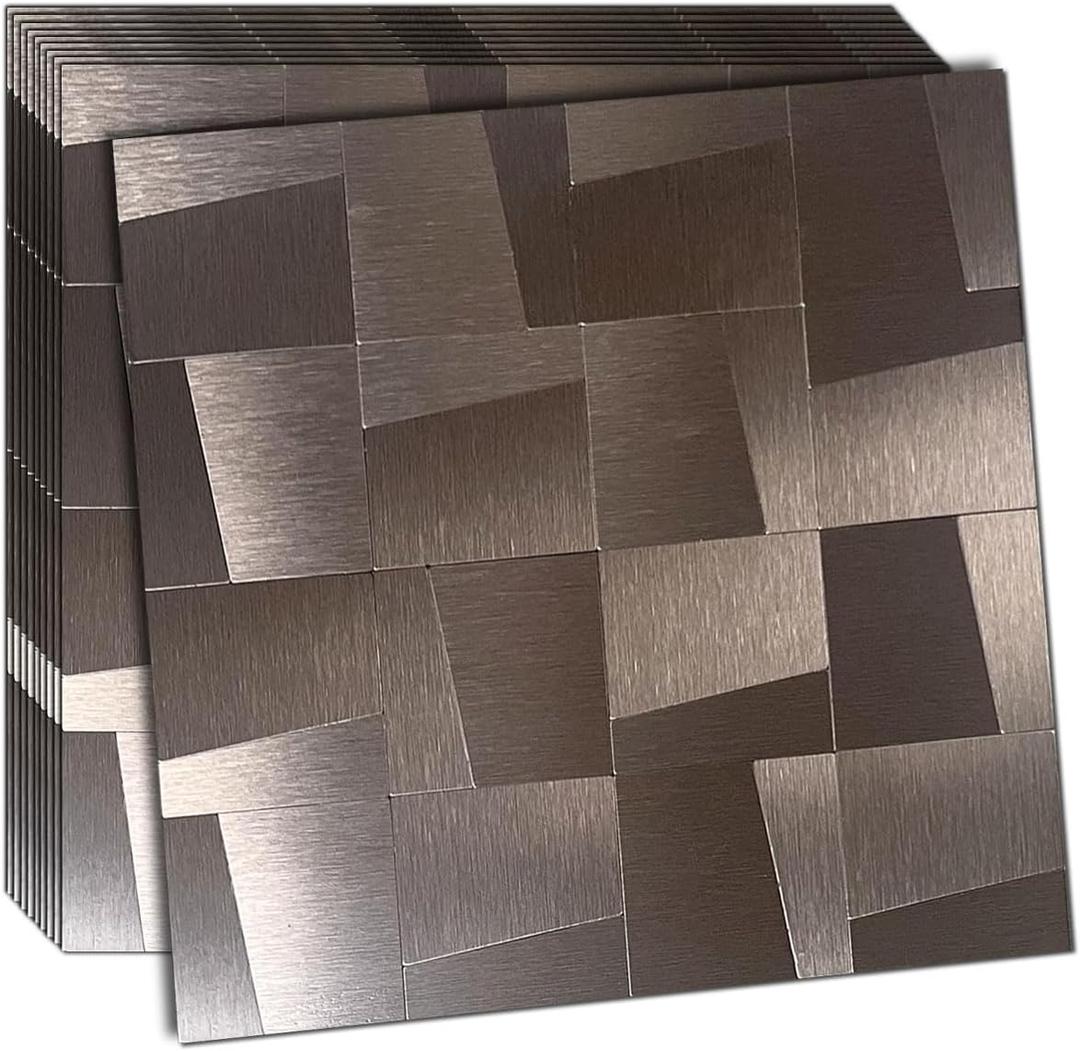 weimeisc 10-Sheet Peel and Stick Backsplash Tile, Self-Adhesive Aluminum 3D Wall Panels, Wall Sticker Metal Mosaic for Kitchen, Living Room, Bedroom (Copper)