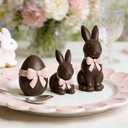 DN DECONATION Easter Decorations Bunny & Egg Figurines Set with Bow, Rabbit Egg Statues for Brown Easter Spring Decor & Farmhouse Home Decor, Resin Tabletop Sculptures for Shelf Mantel Coffee Table (Brown and Pink)