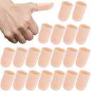 PAGOW 100 pcs Gel Finger Cots/Covers, Silicone Finger Protector Support, Finger Caps Finger Sleeves Thumb Protector for Finger Cracking Trigger Finger Arthritis Pain Relief (Beige, Small)