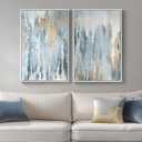 Large White Framed Blue and Gold Abstract Canvas Wall Art, 2 Piece Modern Minimalist Art Prints Paintings Artwork for Walls, Glitter Pictures for Living Room, Dining Room, Bedroom Wall Decor 20x30 In