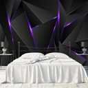 WFBHUA-3d Black Geometric Wallpaper Purple Lines Large Background Wall Mural for Bedroom Living Room (No Peel and Stick)