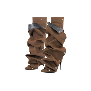 richealnini Women's Metallic Stiletto Heels Slouchy Knee High Boots with Zippers Detachable Boots Pointed Toe 6.5 (37)
