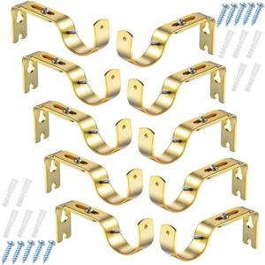 Frienda 10 Pcs Gold Electroplated Curtain Rod Support Brackets Adjustable Curtain Rod Hangers for 1 Inch Diameter General Hardware Holders Wall Bracket Hanger Hooks with Screws