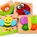 SKYFIELD Wooden Animal Puzzles for Toddlers 1 2 3 Years Old, Boys & Girls Educational Toys Gift with 4 Animal Patterns, Bright Vibrant Color Shapes, Customize Gift Box Ready