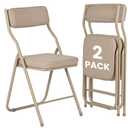 susici 2 Pack Padded Folding Chairs with Cushion, Foldable Dining Chair Set Portable Indoor Outdoor Stackable Folding Chairs with Steel Frame for Home Office Events Wedding Party Khaki