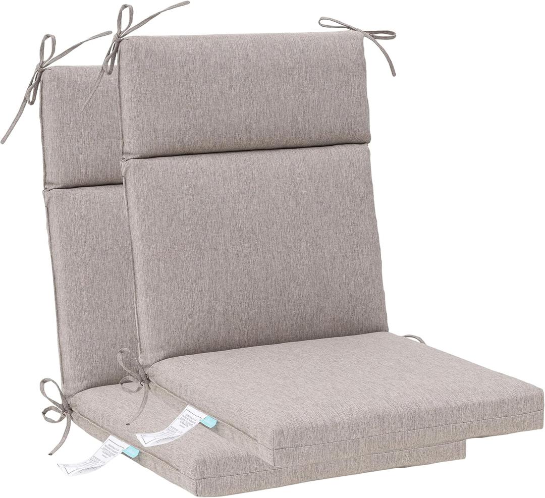 QILLOWAY Outdoor/Indoor High Back Chair Cushion, Replacement Deep Seat Cushions, All Weather Water Resistant/Fade Resistant Seat Pads with Ties, 2counts, Tan/Grey