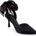Womens Lace up Satin Heels Bow Pointed Closed Toe Bridal Dress Shoes Low Heel Wedding Elegant Pumps (8.5)