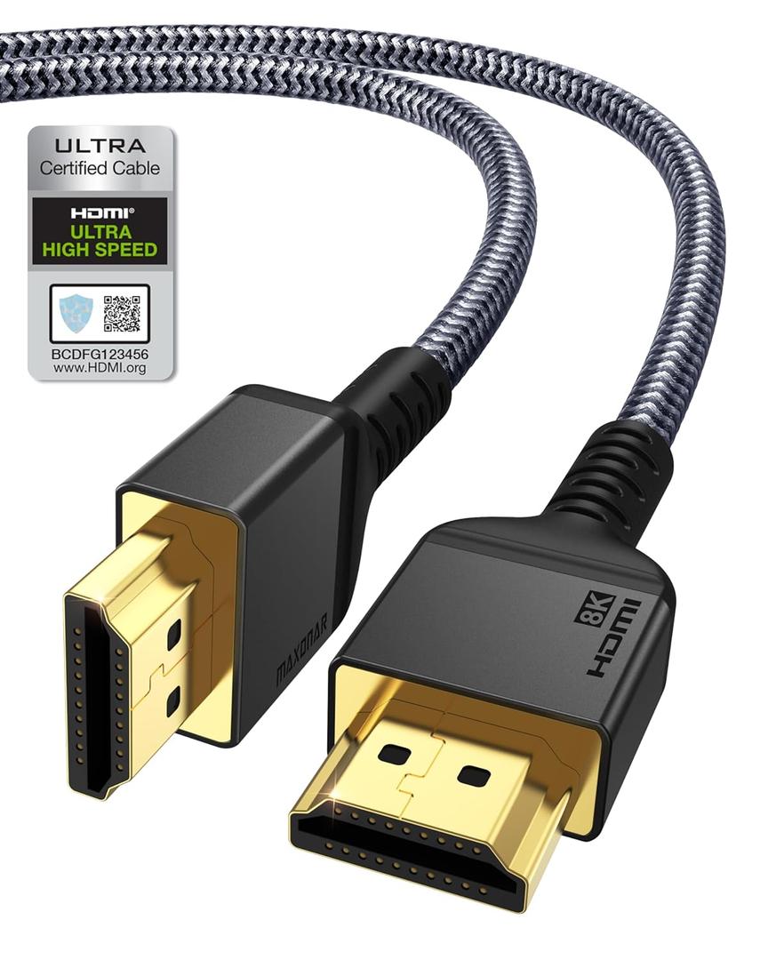 Maxonar 8K HDMI Cable PS5 3FT (Certified) Ultra High Speed HDMI Cable 48Gbps 8K60 4K120 144Hz RTX 3090 eARC HDR HDCP 2.2&2.3 Compatible with PlayStation 5, Xbox Series X, Roku/Fire/Sony/LG TV (Grey)
