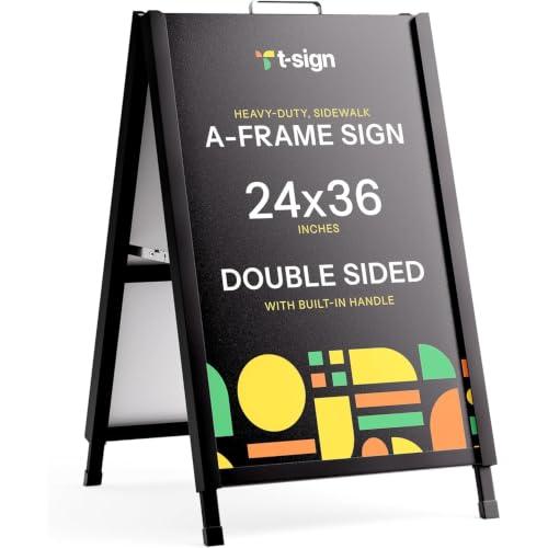 Frame Sign for Outdoors, Sidewalk Menu Board 24 X 36 Inch Folding Slide-in Board - Heavy Duty Portable Sandwich Board, Metal Double Sided 2 Corrugated Plastic Poster Boards for Restaurants
