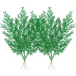 Christmas Glitter Stems 24pcs Artificial Pine Tree Picks for Christmas Tree Ornaments fillers, DIY Xmas Wreath, Crafts, Garland, Holiday, Party, Wedding and Home Decoration (Green)