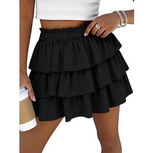 Caracilia Summer Skorts for Women Flowy High Waist Ruffle Tiered Mini Skirts 2026 Casual Beach Vacation Skirt Built-in Shorts M