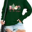 FAYALEQ Merry Christmas Sweatshirts Women: Funny Xmas Sweater Winter Long Sleeve Pullovers (Green, XL)