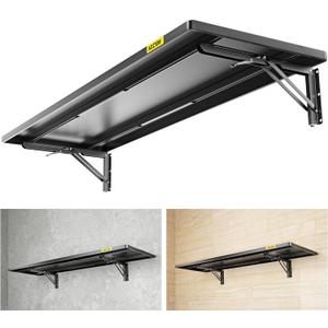 1.3x4ft Adjustable Rail Type Folding Storage Rack Shelf, Suitable for Garage, Storage Room, Kitchens Wall Shelf,Garage Storage Rack Floating Shelves, Wall Mounted Folding Table(1pcs-Black)