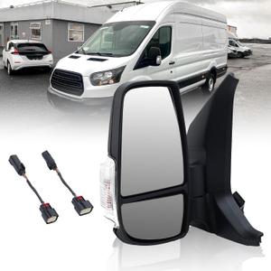 Driver Side Mirror,Mirrors Compatible with 2015-2021 Ford Transit 150 250 350 350 HD,Transit Side View Mirror with Power Glass,Heated,Signal Light,With Indicator Short Arm 6 Pins(Black), Left Driver Side
