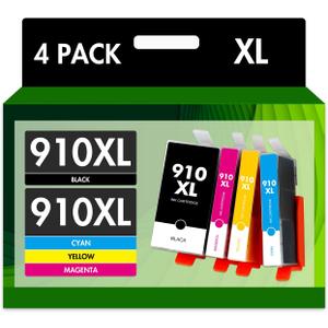 910XL 910 Ink Cartridges Combo Pack: Replacement for HP 8020 910 XL 910XL Black and Color 910XL/910 Multipack for OfficeJet Pro 8020 Series 8010 8015 8018 8022 8025 8028 8030 8035 Printer (910XL Black Cyan Magenta Yellow)
