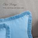 Set of 2 Fringe Throw Pillow Covers with Tassel Trim for Farmhouse Living Room,Soft Cotton & Cozy Linen, Boho Sytle Decorative Home (Baby Blue, 20x20 Inch)
