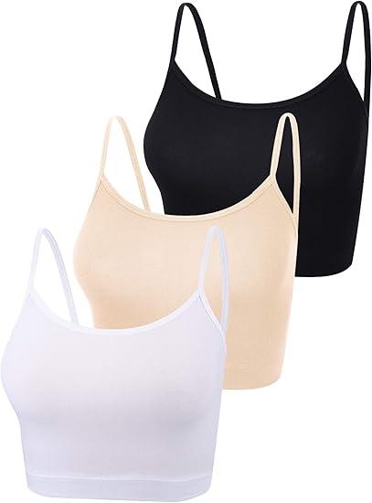 Boao 3 Pcs Crop Camisole Top Spaghetti Strap Tank Sleeveless Crop Tank Top for Women Sports, Small