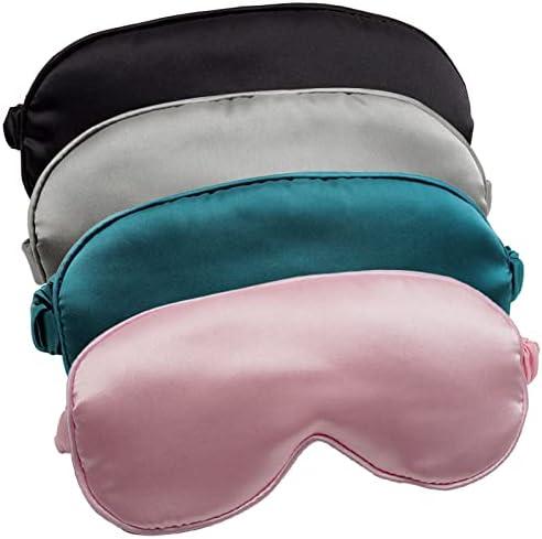 LERSVICVIL Sleep Mask 4 Pack Silk Eye Cover Soft Satin Blindfold Elastic Strap Night Eyeshade Travel Nap for Women Men
