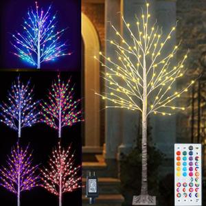 Pooqla 7 ft RGB Lighted Birch Tree, 35 Colors Light Up Tree with Remote, 150 LED Color Changing Artificial Christmas Lighted Trees White Birch Trees for Indoor Outdoor Thanksgiving Yard Decoration