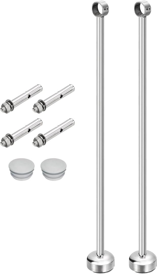 uxcell 2 Set Ceiling Mount Curtain Rod Bracket, Fit 32mm/1.26inch Pipe Length 500mm/19.69inch Stainless Steel Curtain Rod Hooks Hangers for Walls Wardrobe Pipe Curtain Pipe, Silver