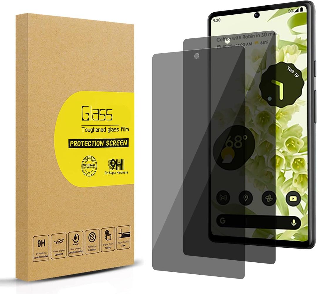 2 Pack Privacy Screen Protector for Google Pixel 6 [Anti-Spy Tempered Glass], Ultra HD, Anti-Scratch, Bubble-Free, Easy Install 9H Protective Glass for Pixel 6