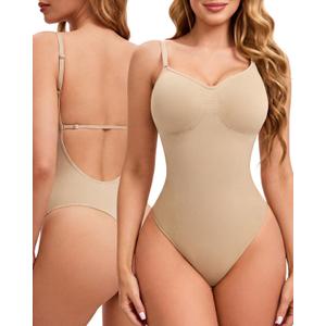 Backless Shapewear for Women with Tummy Control, Low Back Thong Shapewear, Seamless Sculpting Bodysuit for Daily Wear and Workouts, S/M