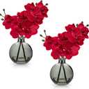 Oairse Red Orchids Artificial Flowers Faux Orchid Arrangement with Clear Glass Vase Set of 2 Real Touch Phalaenopsis Orchid Flowers Orchid Centerpiece for Dining Room Table