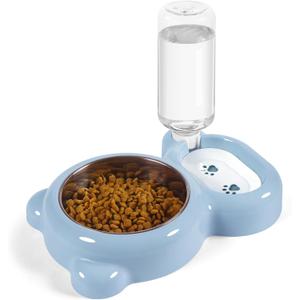Juego de cuencos para perros, comida y agua para gatos con dispensador de agua y cuenco de acero inoxidable para gatos y perros pequeos, color azul claro