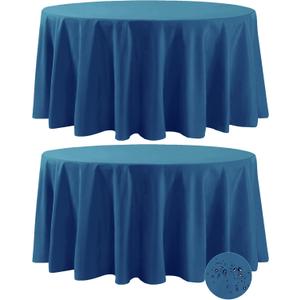 2 Pack Waterproof Round Tablecloth, 120 Inch, Stain Resistant and Wrinkle Polyester Table Cloth, Fabric Table Cover for Kitchen Dining, Wedding, Party, Holiday Dinner-Mediterranean Blue