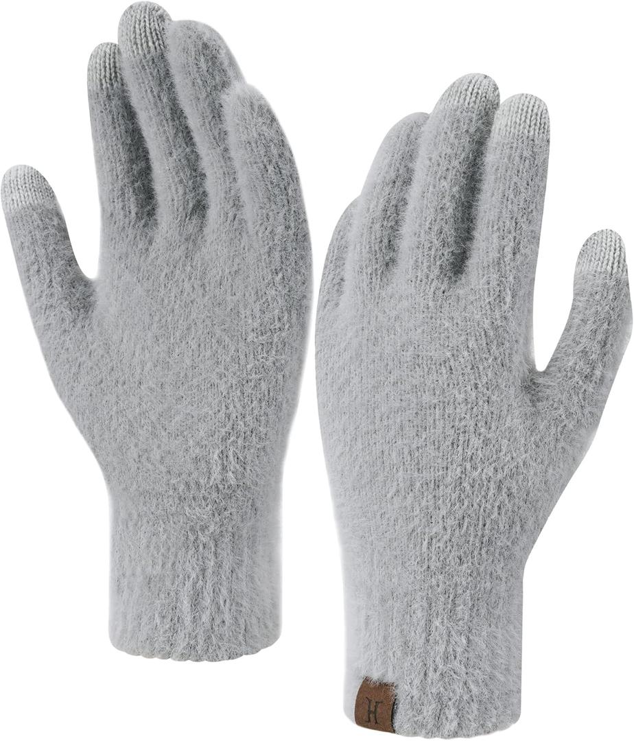 Womens Winter Touchscreen Gloves Imitation Mink Velvet Elastic Warm Gloves for Cold Weather (One Size, Grey)