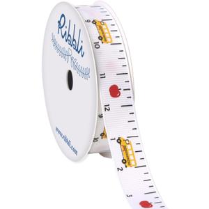 Ribbli Grosgrain Ruler & School Bus Craft Ribbon, 5/8-Inch,10-Yard Spool, White/Yellow/Red,Use for Teacher Appreciation Gift,Back to School Decoration,Wreath,Gift Wrapping,All Crafting and Sewing