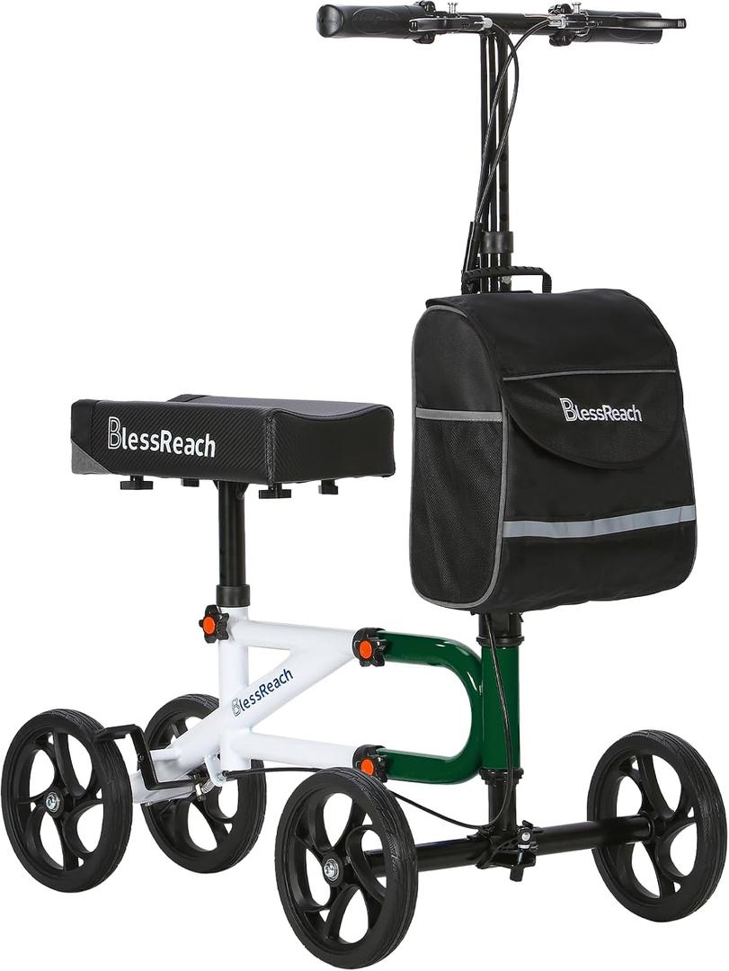 BlessReach Knee Scooter Steerable Knee Walker for Foot Injuries Compact Crutch Alternative with Dual Braking System (Green)